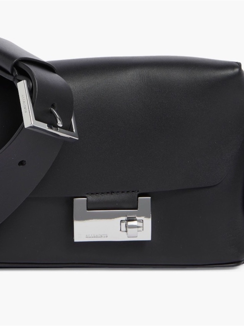 All Saints Black Leather Crossbody Bag with Silver Hardware - Picture 2 of 4